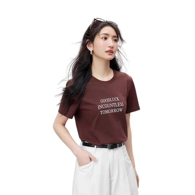 HDFULERN T Shirts Women's Red Brown-3