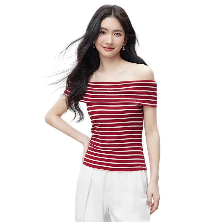 HDFULERN T Shirt Women's Red Stripes-2