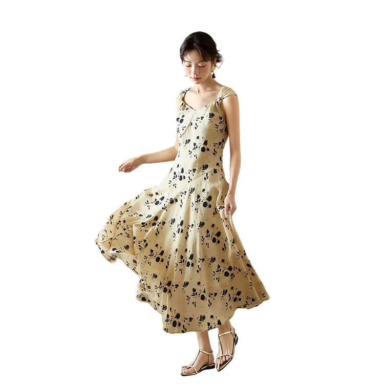 HDFULERN Slip Dresses Women's Beige Apricot-4