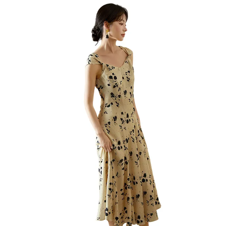 HDFULERN Slip Dresses Women's Beige Apricot-3