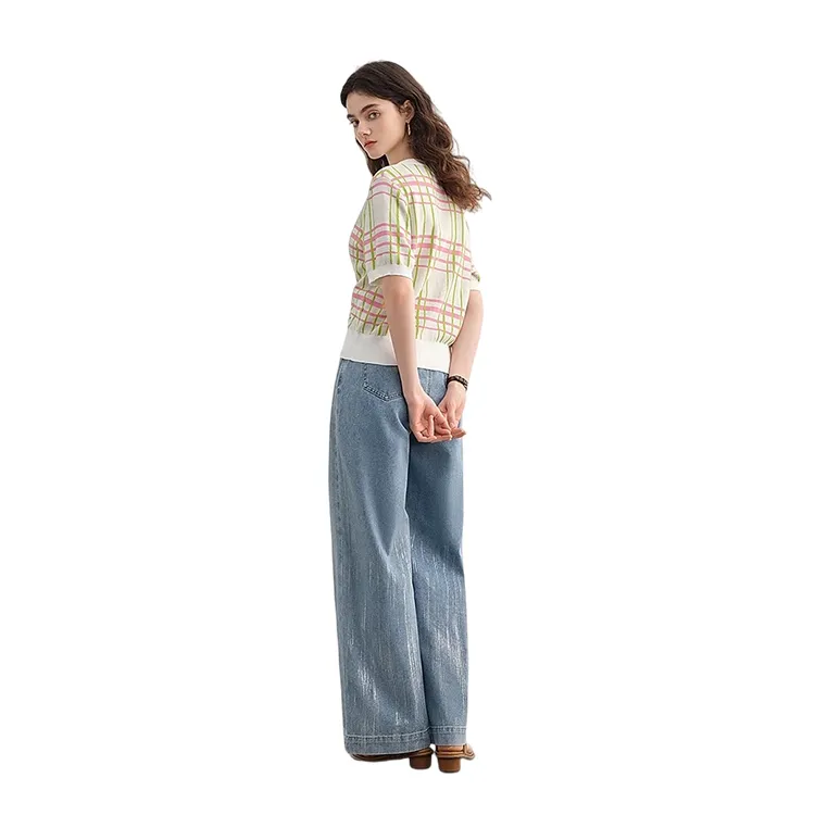 HDFULERN Knitwear Women's Pink Green Plaid-4