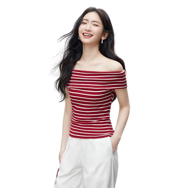 HDFULERN T Shirt Women's Red Stripes-3