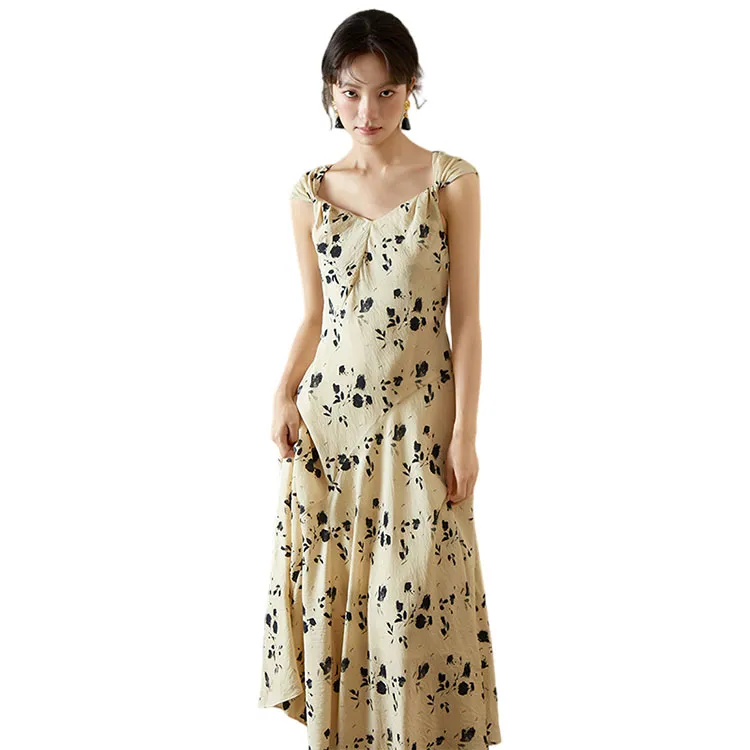 HDFULERN Slip Dresses Women's Beige Apricot-2