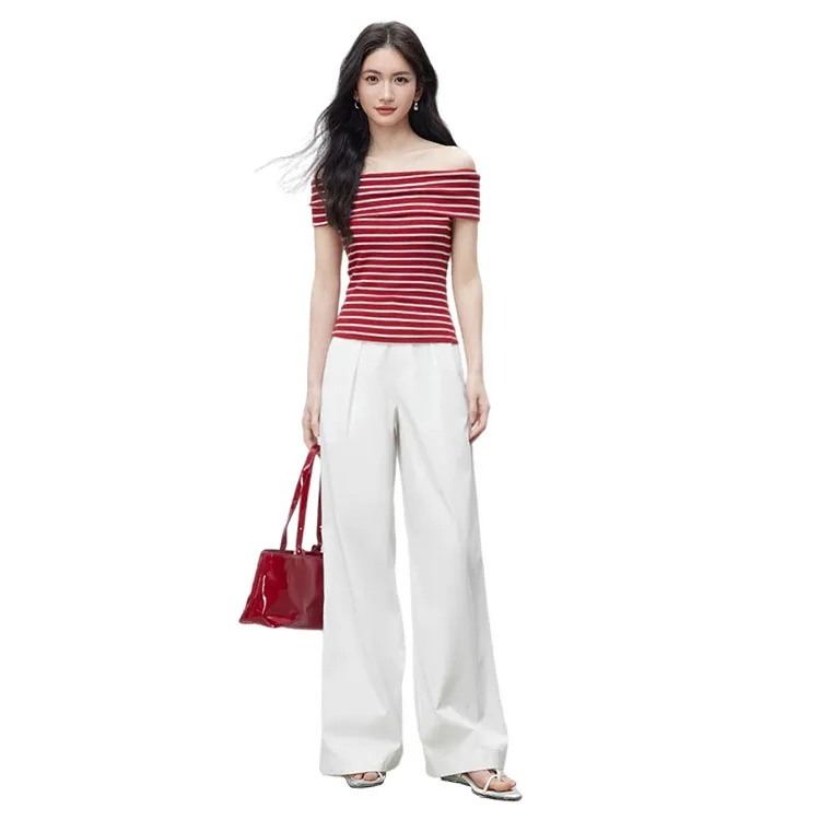 HDFULERN T Shirt Women's Red Stripes-4