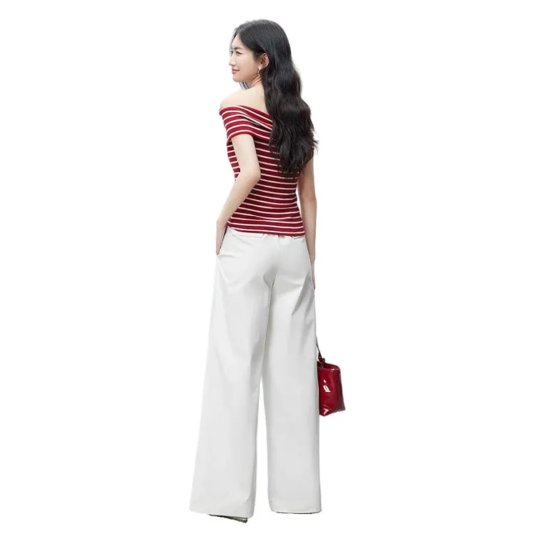 HDFULERN T Shirt Women's Red Stripes-5