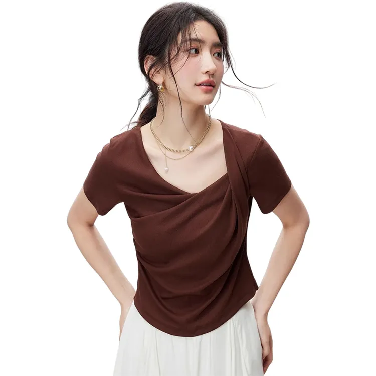 HDFULERN T Shirts Women's Burgundy-5