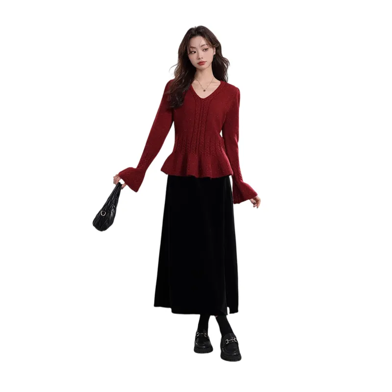 HDFULERN Casual Long Skirts Women's Black-3