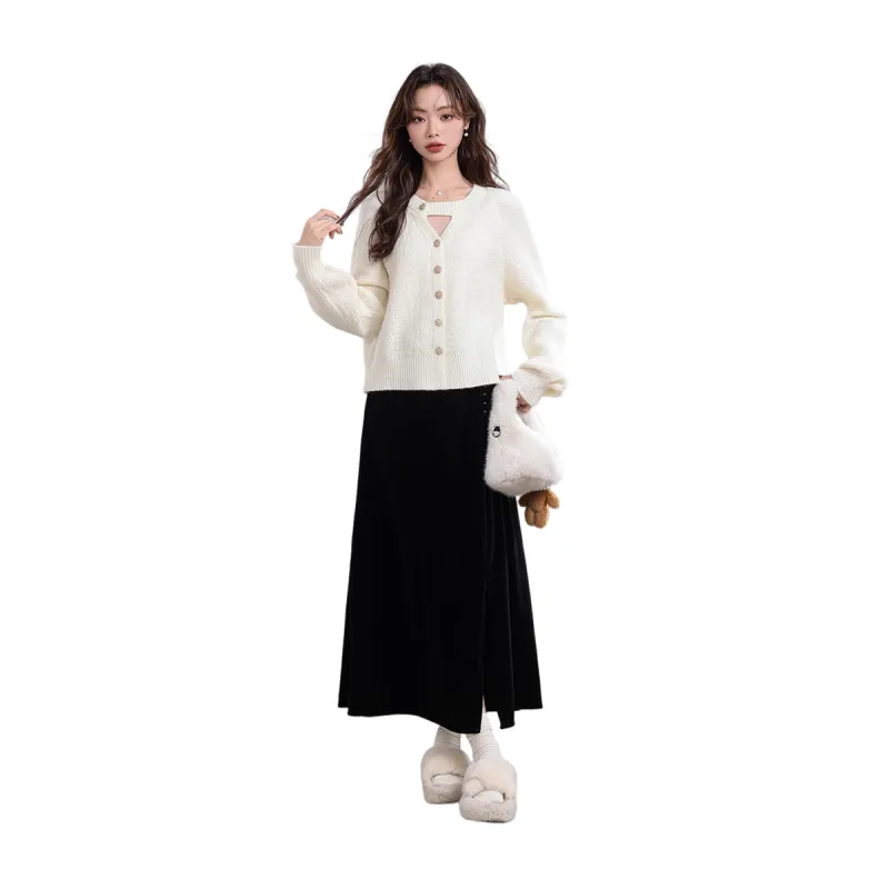 HDFULERN Casual Long Skirts Women's Black-2