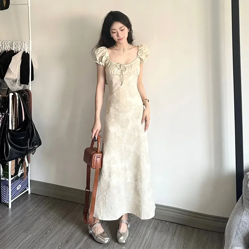 Qingli Wanton Short Sleeved Dresses Women's White-5