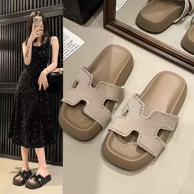 ALPLUME Slippers Black Khaki Ecru-12