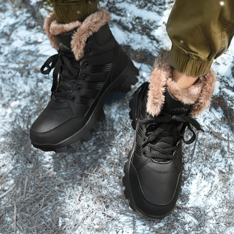 Kuding Warm Wear-Resistant Water-Resistant Slip-Resistant Short Snow Boots Men's-3