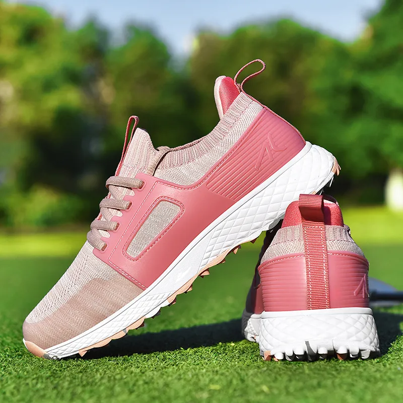 Kuding Golf Shoes Women's Low Top Pink/Black/Gray-1