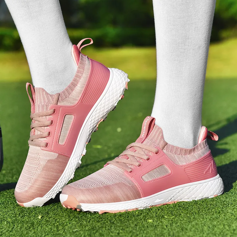 Kuding Golf Shoes Women's Low Top Pink/Black/Gray-2