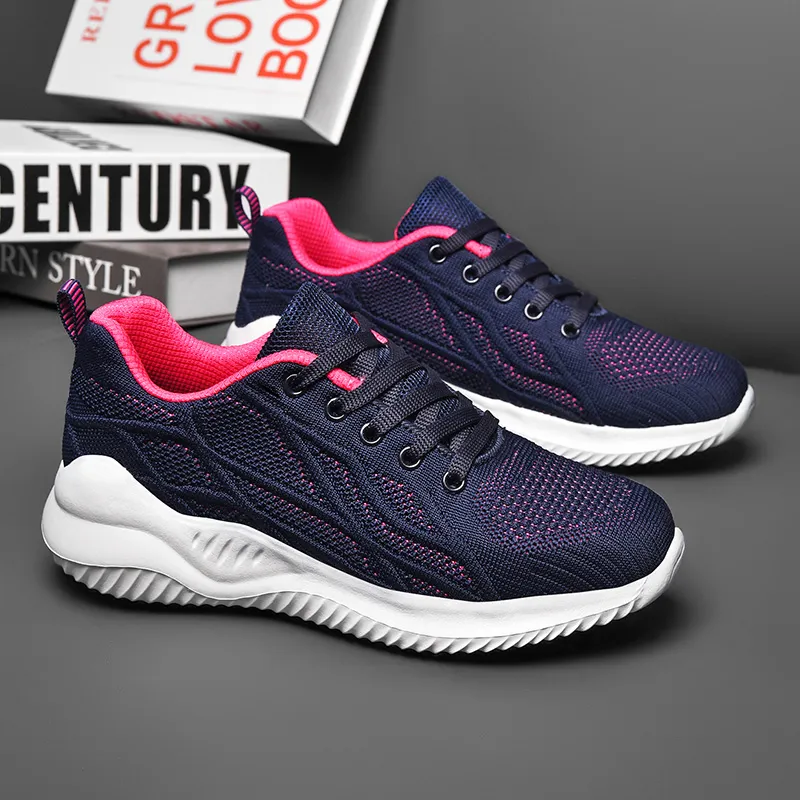 Kuding Running Shoes Women's Low Top Rose Red/Black/White-5