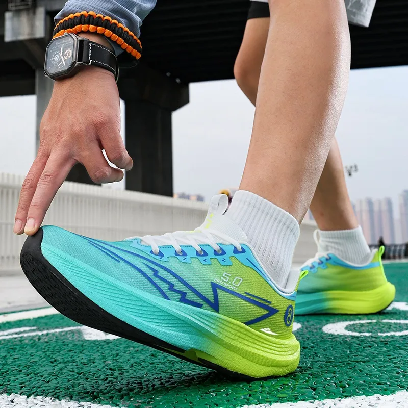 Kuding Running Shoes Unisex Low Top Electric Glow/Flint Stones/Black Blue/Spring Green-18