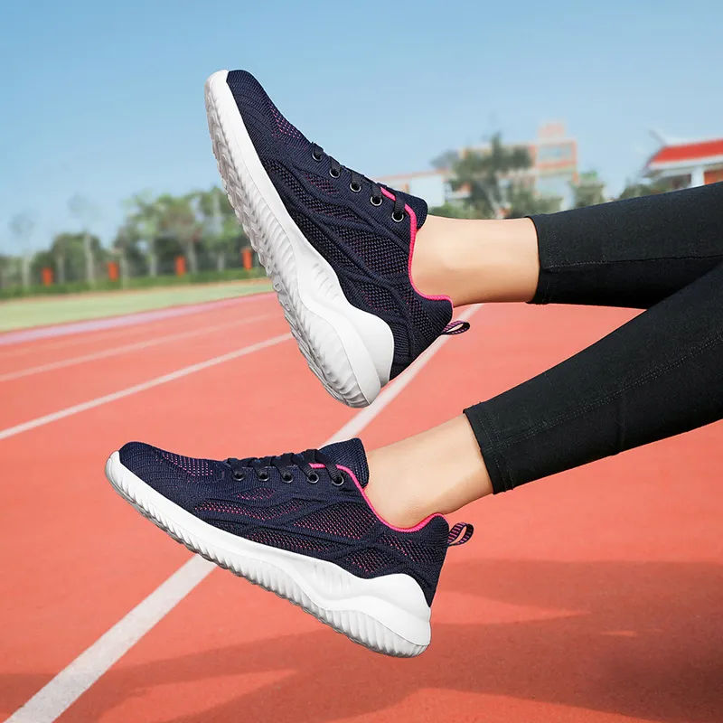 Kuding Running Shoes Women's Low Top Rose Red/Black/White-7