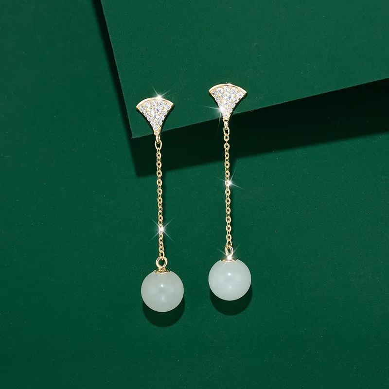 Yarondi Earrings Pale Greenish White Jade Women's-1