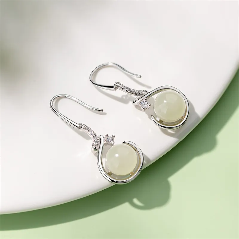 Yarondi Earrings Pale Greenish White Jade Women's-4