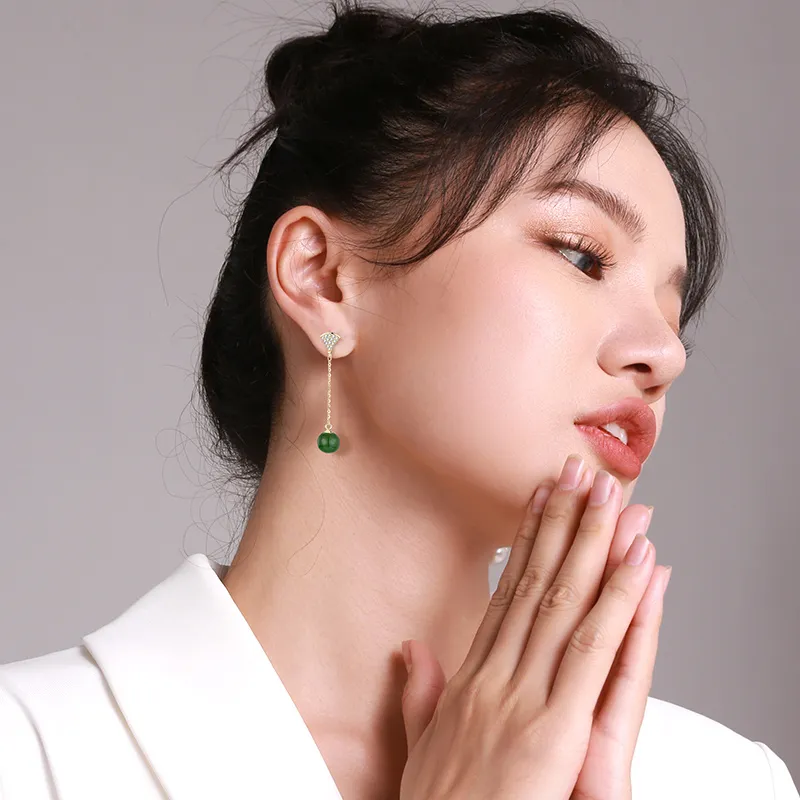Yarondi Earrings Pale Greenish White Jade Women's-6