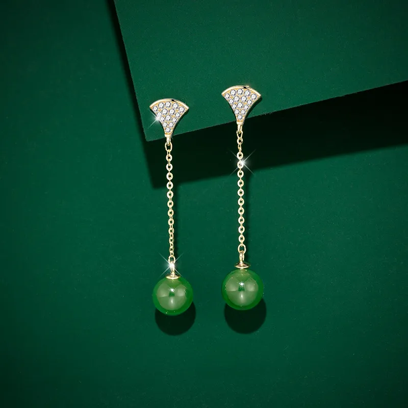 Yarondi Earrings Pale Greenish White Jade Women's-5