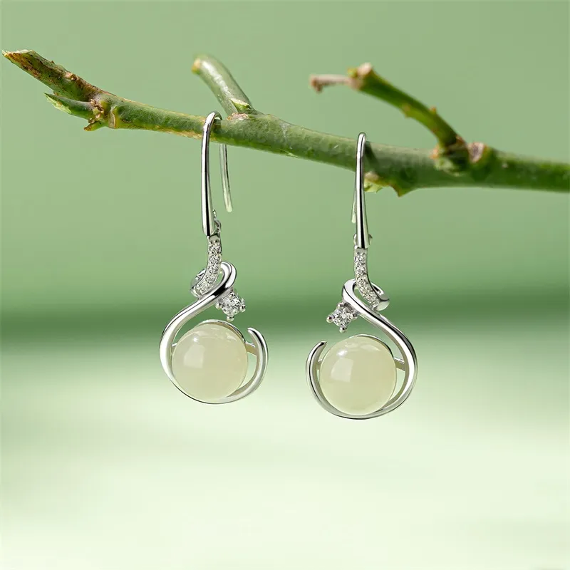 Yarondi Earrings Pale Greenish White Jade Women's-3