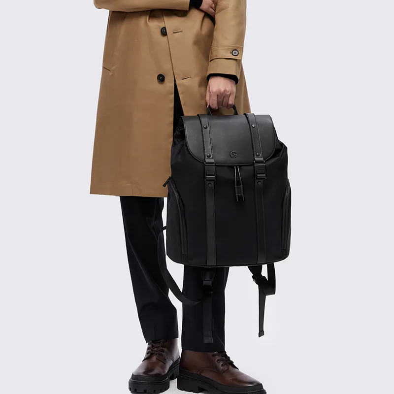 GOLDLION Fabric With Synthetic Leather Backpack Large Size Men's Black-5