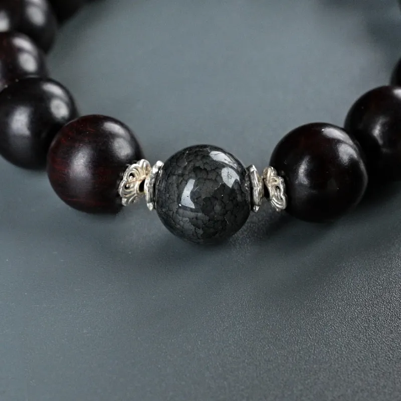 Magic Circle Small Leaf Red Sandalwood Precious Wood Bracelets Unisex-5