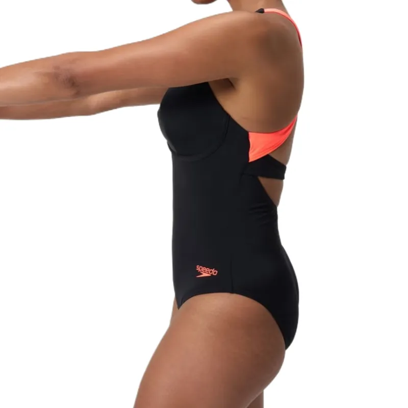 Speedo Women's Flex Band Swimsuit With Swim Bra One-piece Swimsuit Women's Black-4