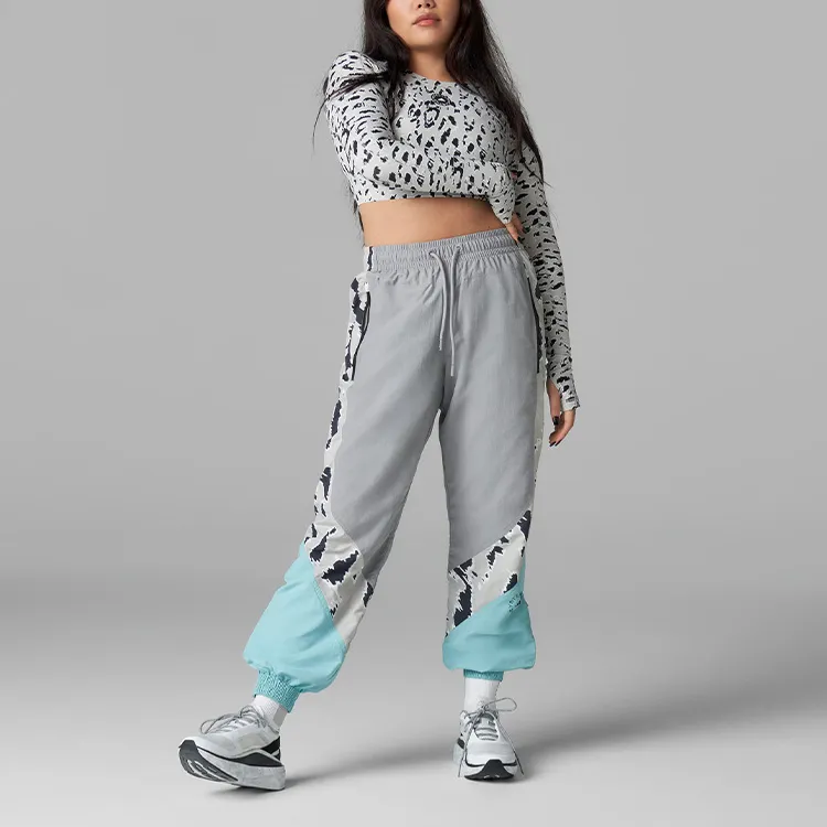 Adidas Stella McCartney COLOR BLOCKED TRACK PANTS Knitted Sports Pants Women's Aluminum Gray/Aqua Green-1