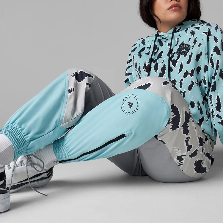 Adidas Stella McCartney COLOR BLOCKED TRACK PANTS Knitted Sports Pants Women's Aluminum Gray/Aqua Green-5