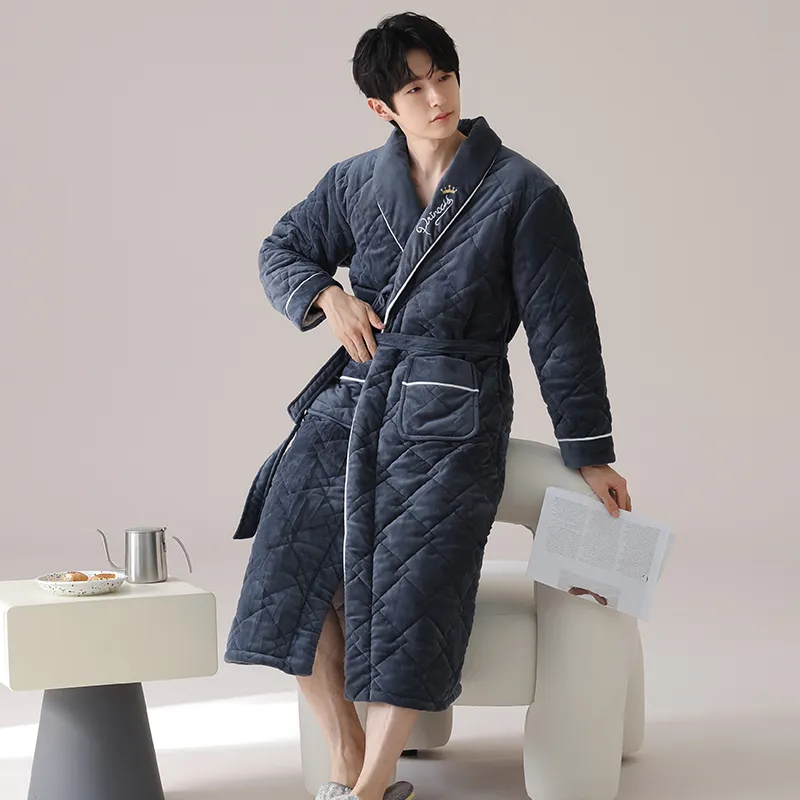 MADALLO Pajama Robe Men's Navy Blue-5