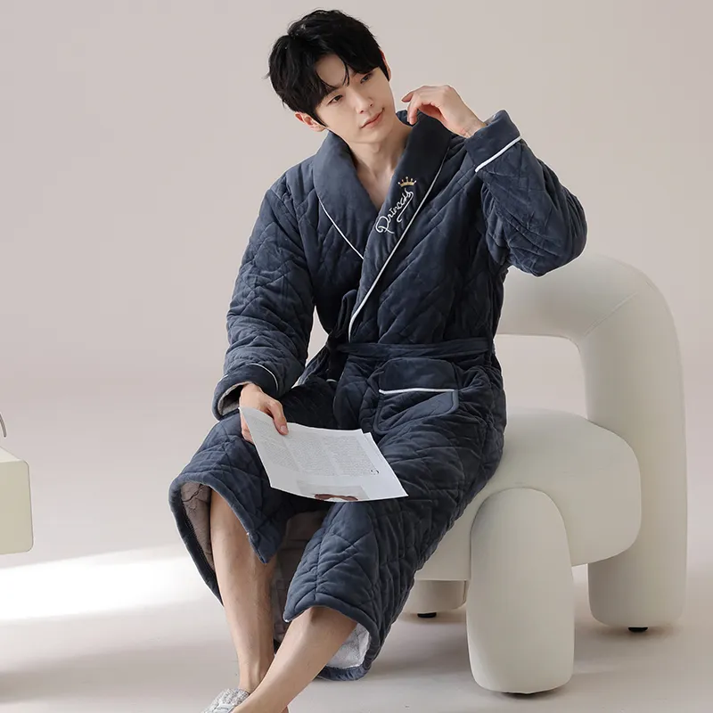 MADALLO Pajama Robe Men's Navy Blue-3