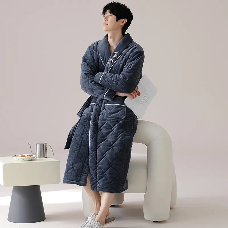 MADALLO Pajama Robe Men's Navy Blue-1