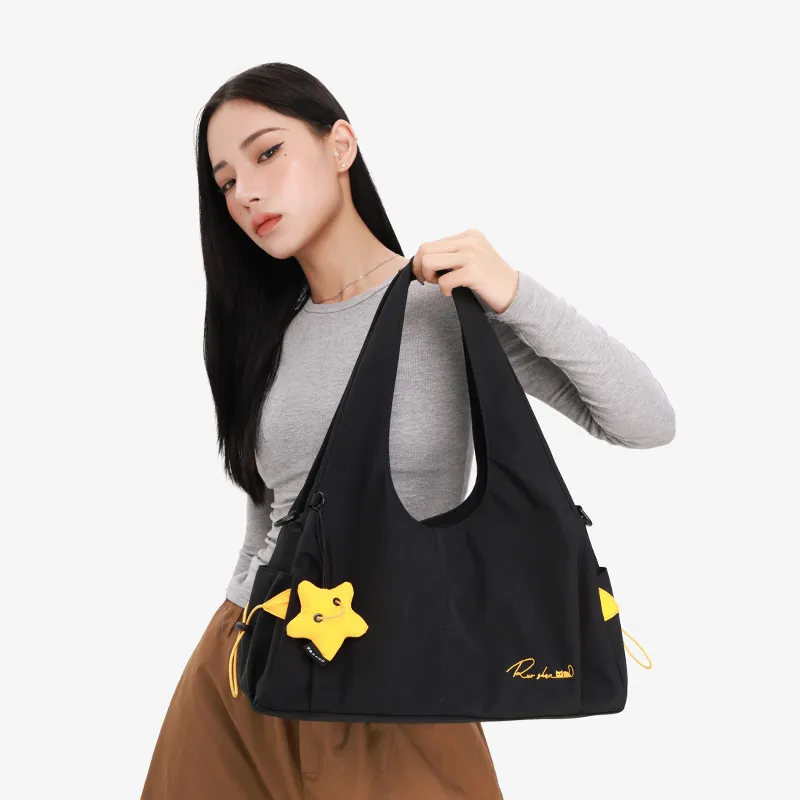 NOXXON Nylon Handbag Shoulder Bag Crossbody Bag Large Size Women's Obsidian Black/Khaki-1
