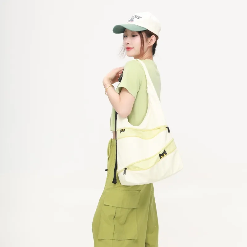 NOXXON Nylon Shoulder Bag Women's Custard/Powder Apricot/Army Green-1
