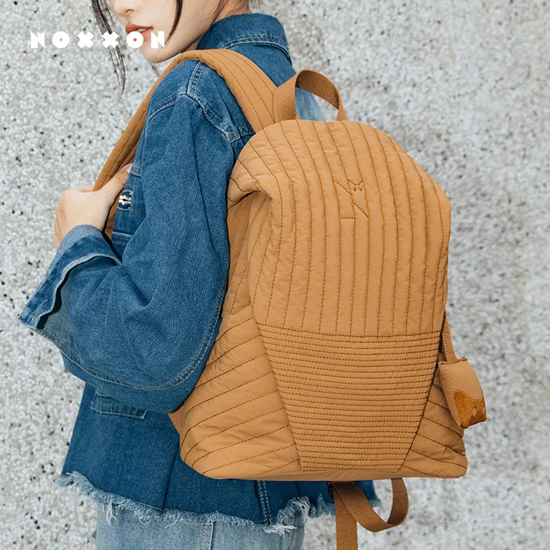 NOXXON Nylon Backpack Regular Unisex Obsidian Black/Caramel Brown/Pink Apricot-6