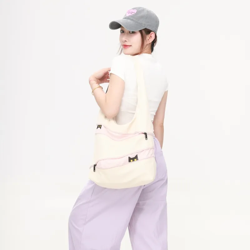 NOXXON Nylon Shoulder Bag Women's Custard/Powder Apricot/Army Green-5