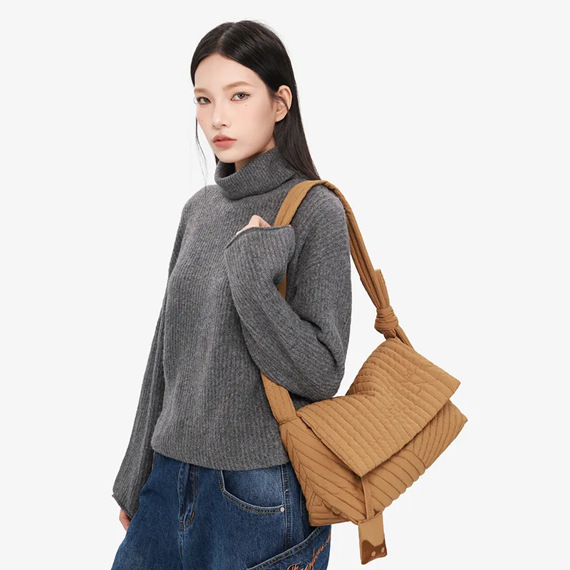 NOXXON Nylon Shoulder Bag Regular Women's Pink Apricot/Obsidian Black/Caramel-6