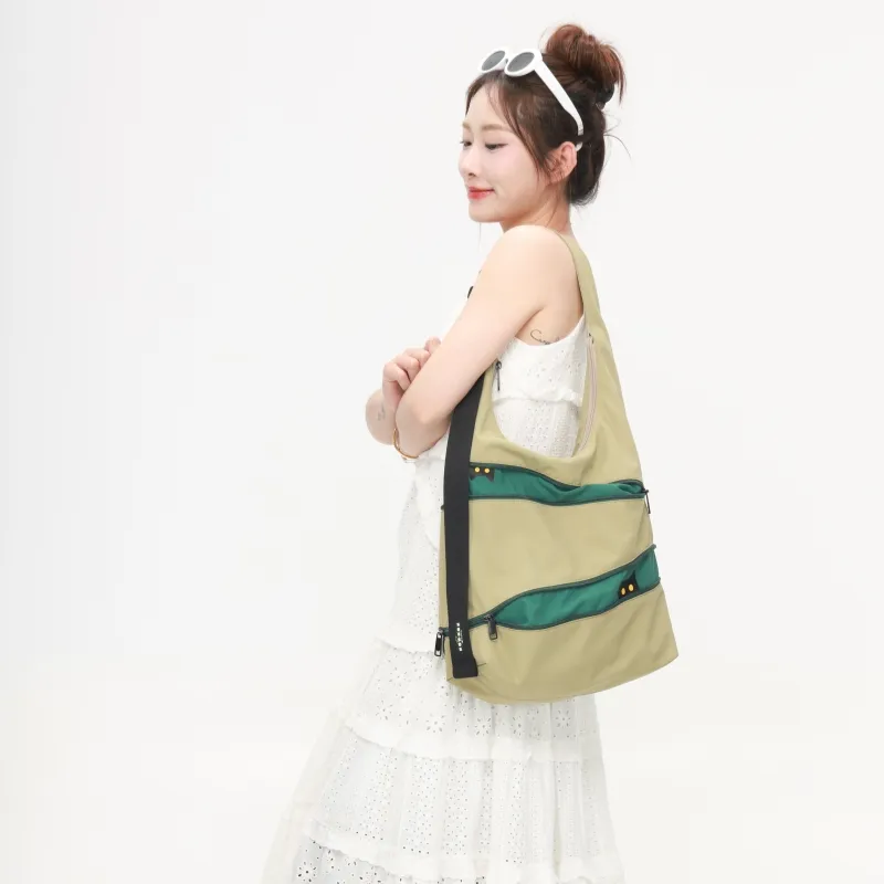 NOXXON Nylon Shoulder Bag Women's Custard/Powder Apricot/Army Green-9