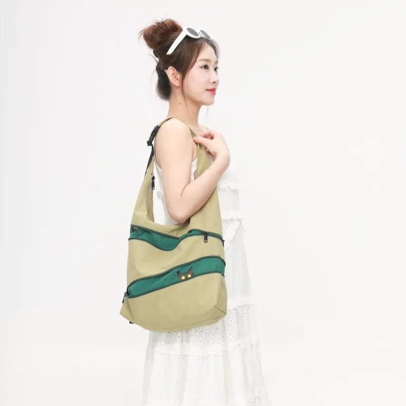 NOXXON Nylon Shoulder Bag Women's Custard/Powder Apricot/Army Green-11