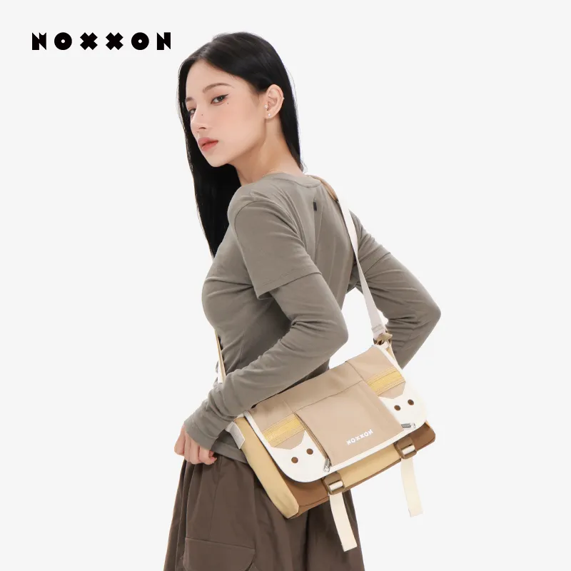 NOXXON Nylon Shoulder Bag Women's Khaki/Rose Purple-5