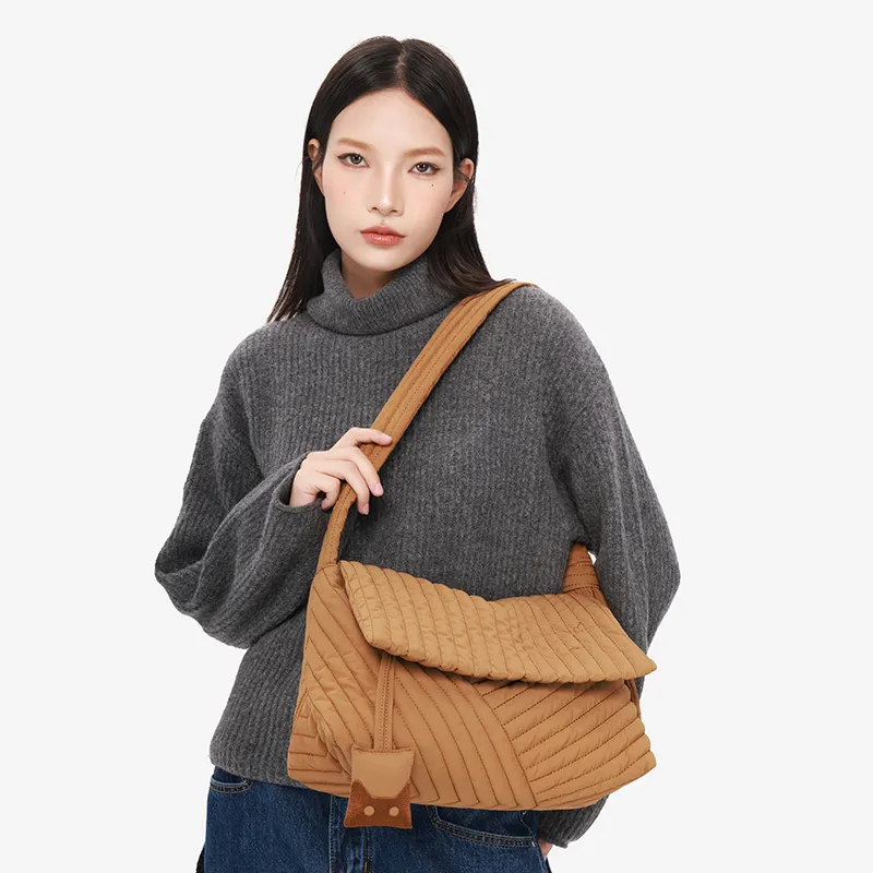 NOXXON Nylon Shoulder Bag Regular Women's Pink Apricot/Obsidian Black/Caramel-5