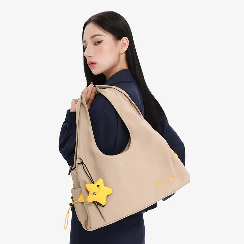 NOXXON Nylon Handbag Shoulder Bag Crossbody Bag Large Size Women's Obsidian Black/Khaki-6