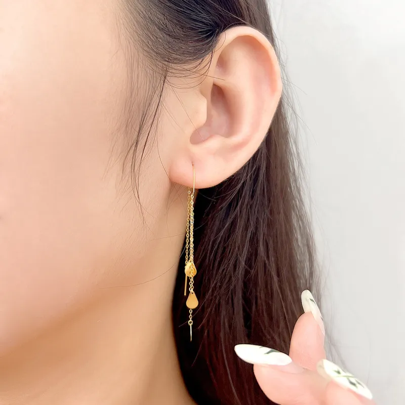 DEMONE 18K Gold Drop Earrings Women's-5