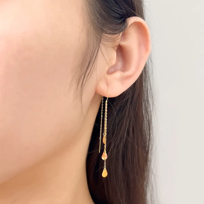 DEMONE 18K Gold Drop Earrings Women's-4