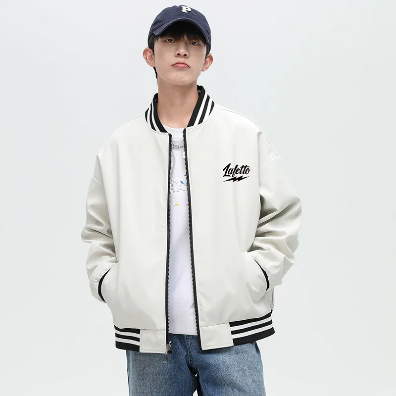 Lafetto Baseball Jacket Coat Unisex Khaki/Black-2