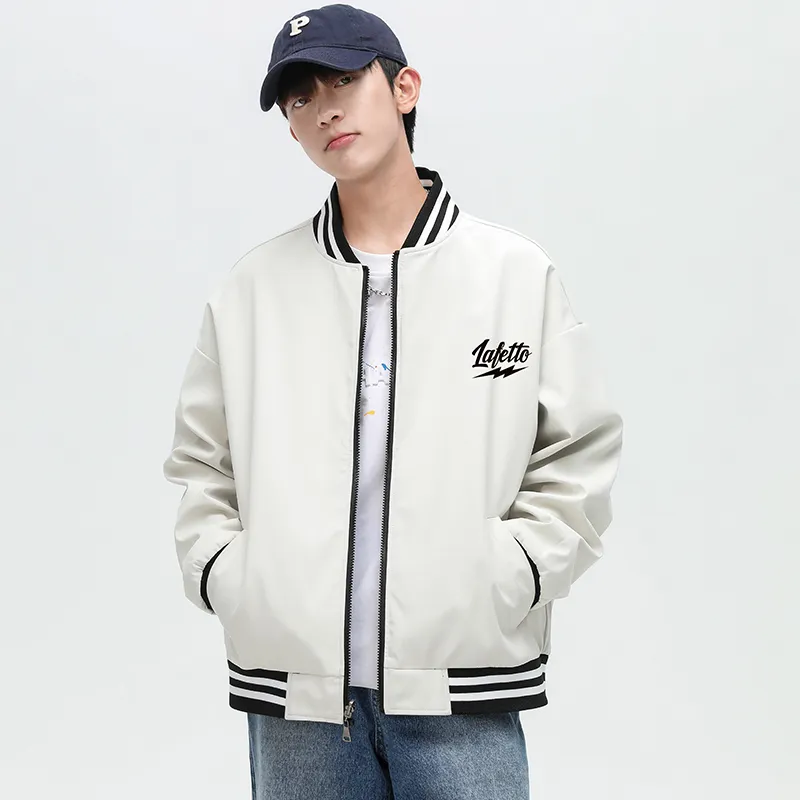 Lafetto Baseball Jacket Coat Unisex Khaki/Black-3