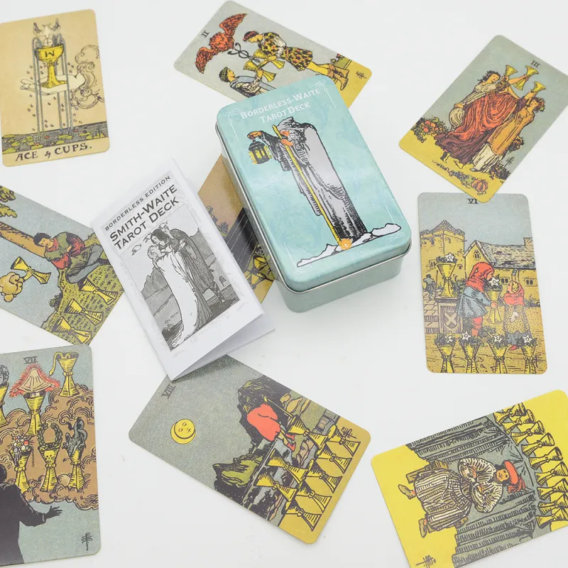 JIUFEN Wite Iron Box Tarot Set Full English Foil Gilded Oracle Cardstock With User Manual Board Games-1