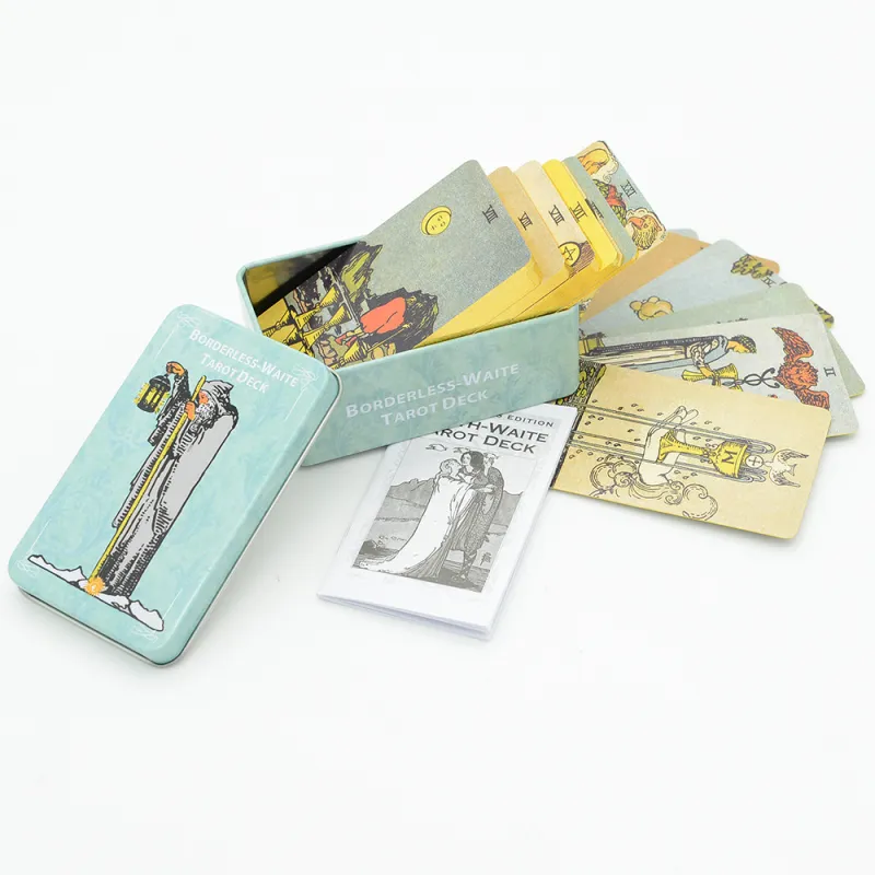 JIUFEN Wite Iron Box Tarot Set Full English Foil Gilded Oracle Cardstock With User Manual Board Games-2
