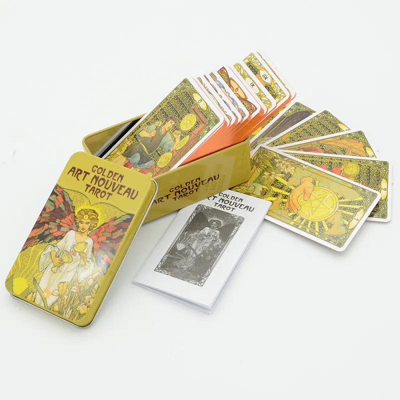 JIUFEN Wite Iron Box Tarot Set Full English Foil Gilded Oracle Cardstock With User Manual Board Games-9